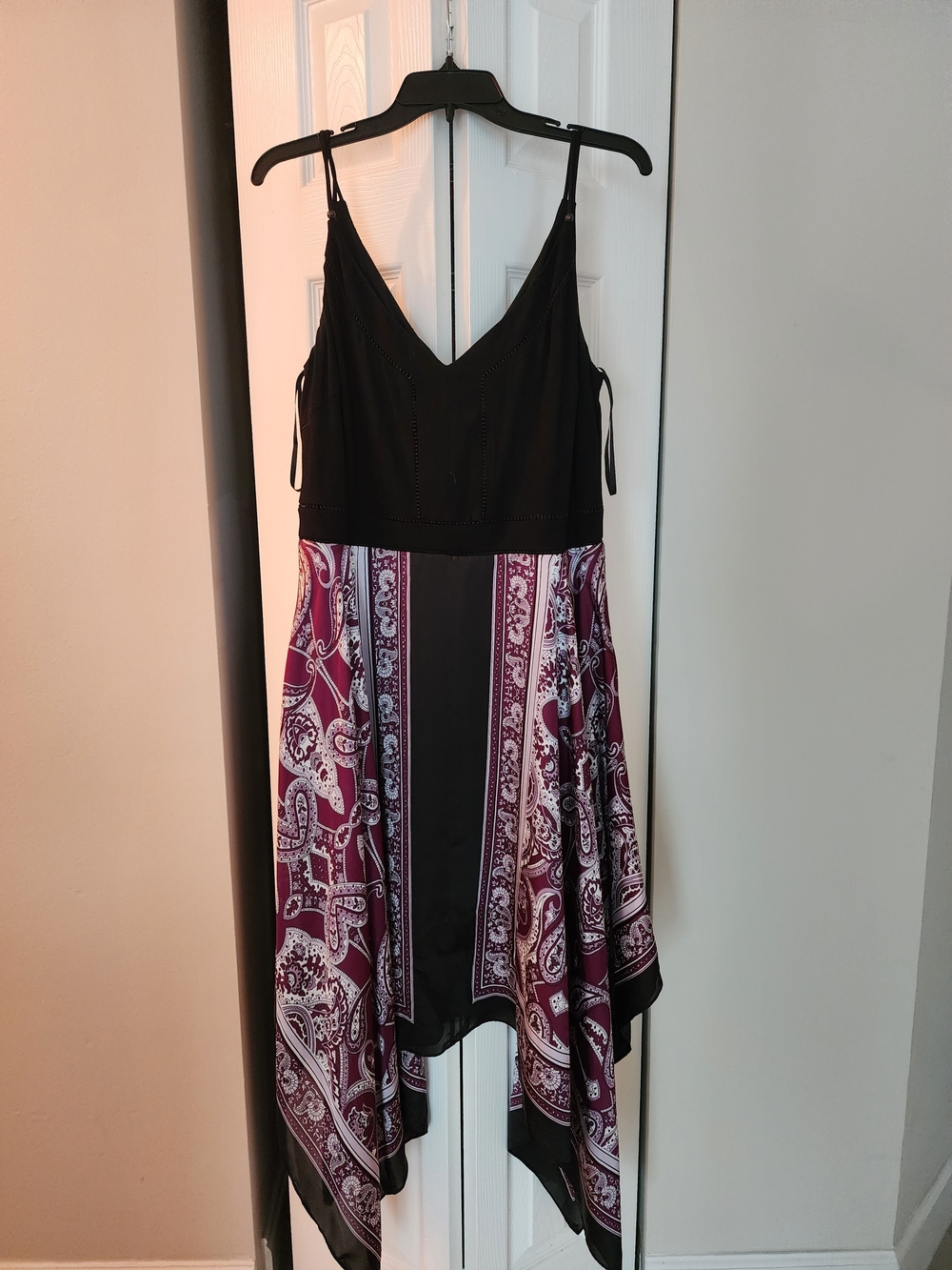 White House Black Market Black and Plum Paisley High-Low Slip Dress